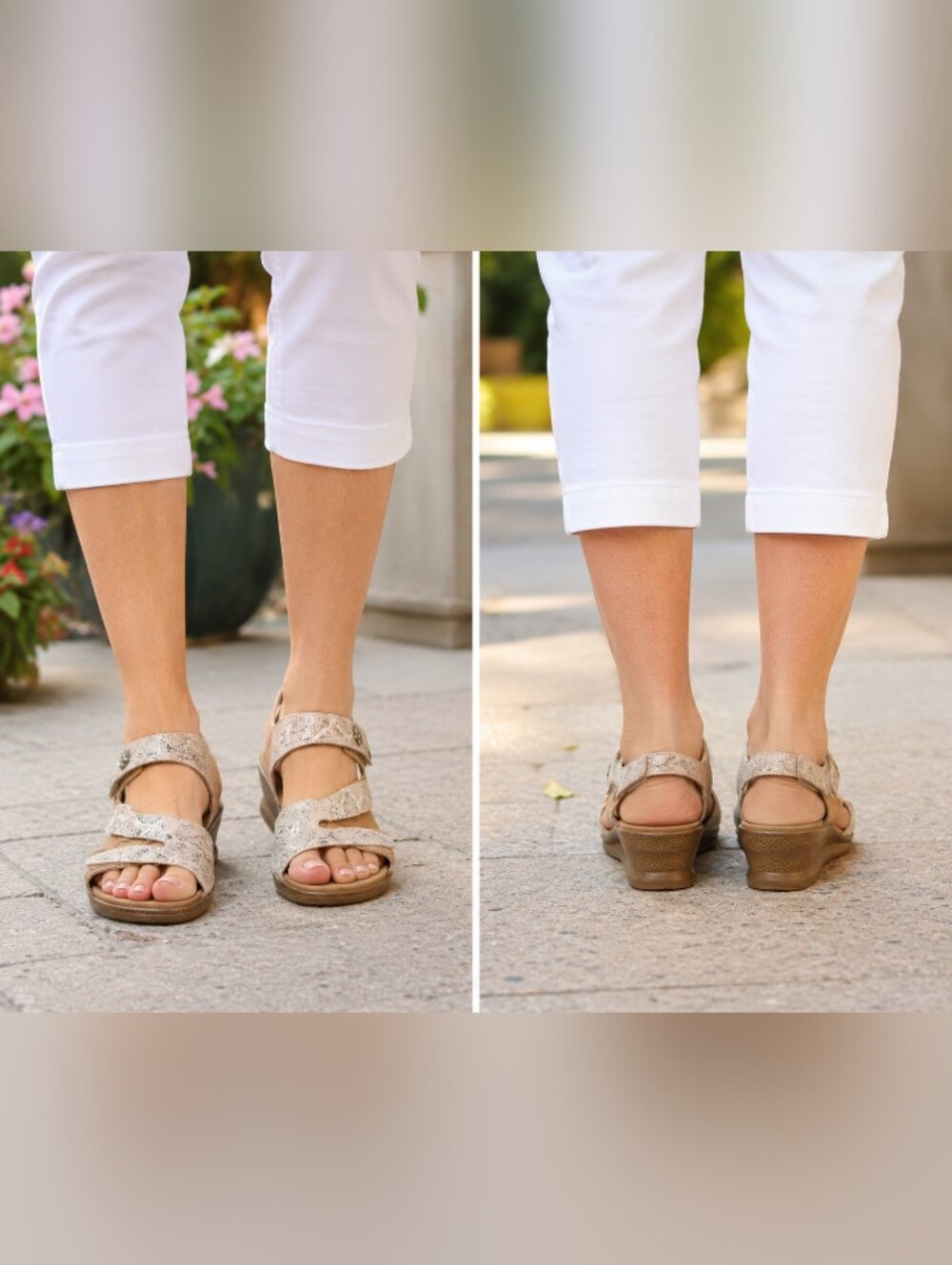 romika comfort wedge sandals beige metallic floral adjustable straps w 39 =8 USA